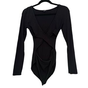 Express Black Wrap Cotton Reversible Bodysuit Size Small